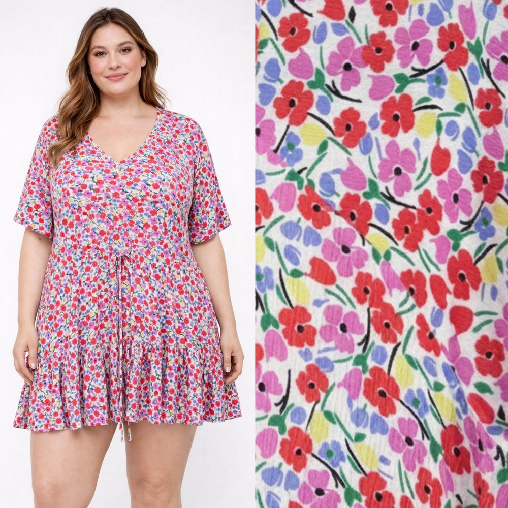 Fresha London Mini Dress‎ Women L Multi Floral Ruffle Tiered Cottagecore Boho